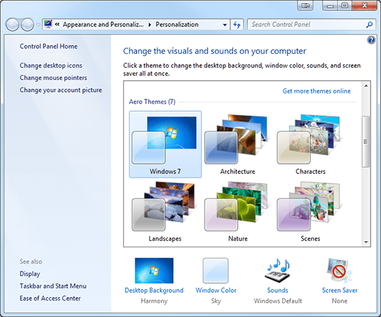 Appearance And Personalization Windows 7 Starter